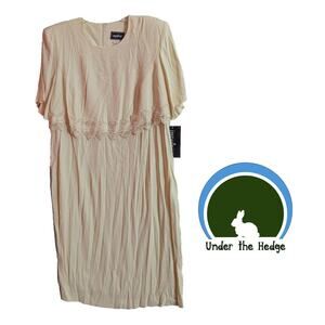 New Vtg Impulsive Ivory Crinkle Rayon Blouson Midi Dress Size 18W K1